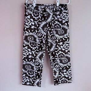 Vintage Polo Jeans Ralph Lauren Floral Capri Cropped Pants 12 Black White Y2K